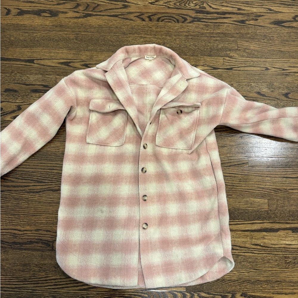 Pink and Cream Women's Pea Coat
